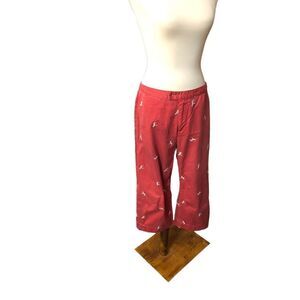 Bay Studio Petites wide leg cropped coral pants with dog embroidery details